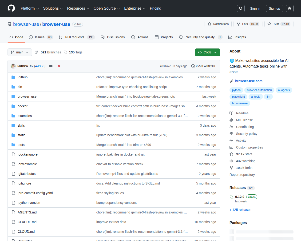 Browser-use GitHub 页面