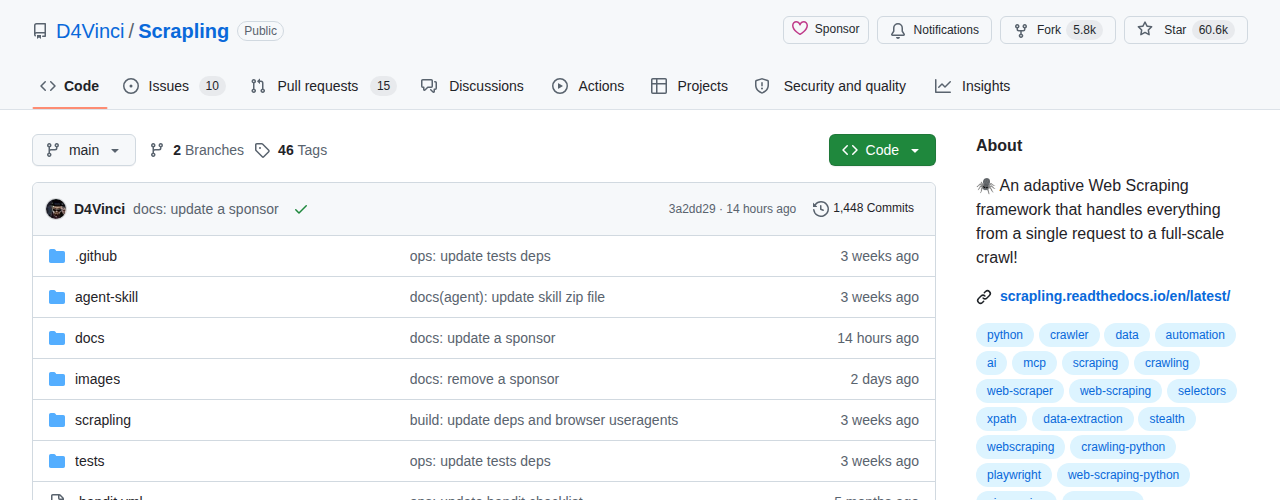 Scrapling GitHub 页面